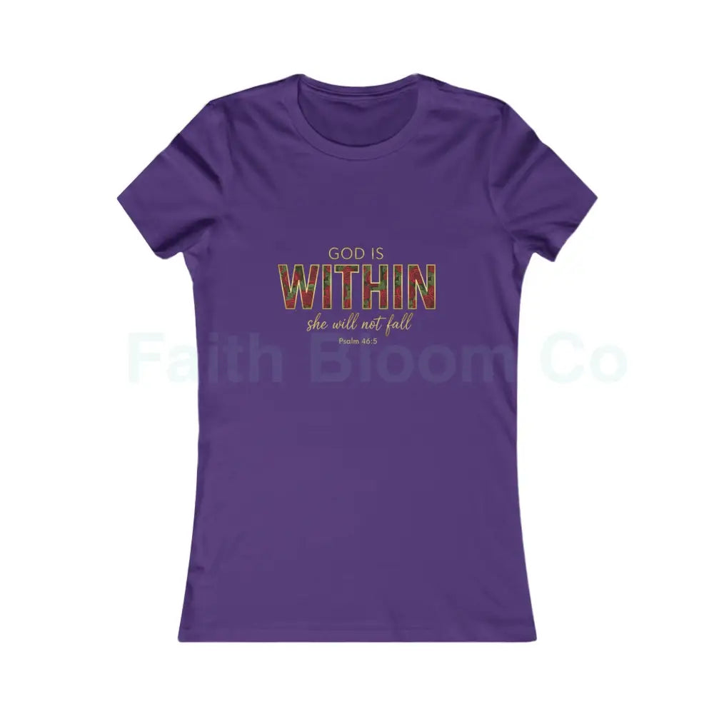 Women’s Tee — ’God Is WITHIN’ Floral Psalm 46:5 Faith Tee Team Purple / S T-Shirt