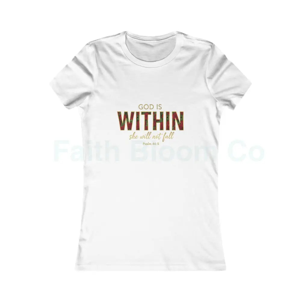 Women’s Tee — ’God Is WITHIN’ Floral Psalm 46:5 Faith Tee White / S T-Shirt