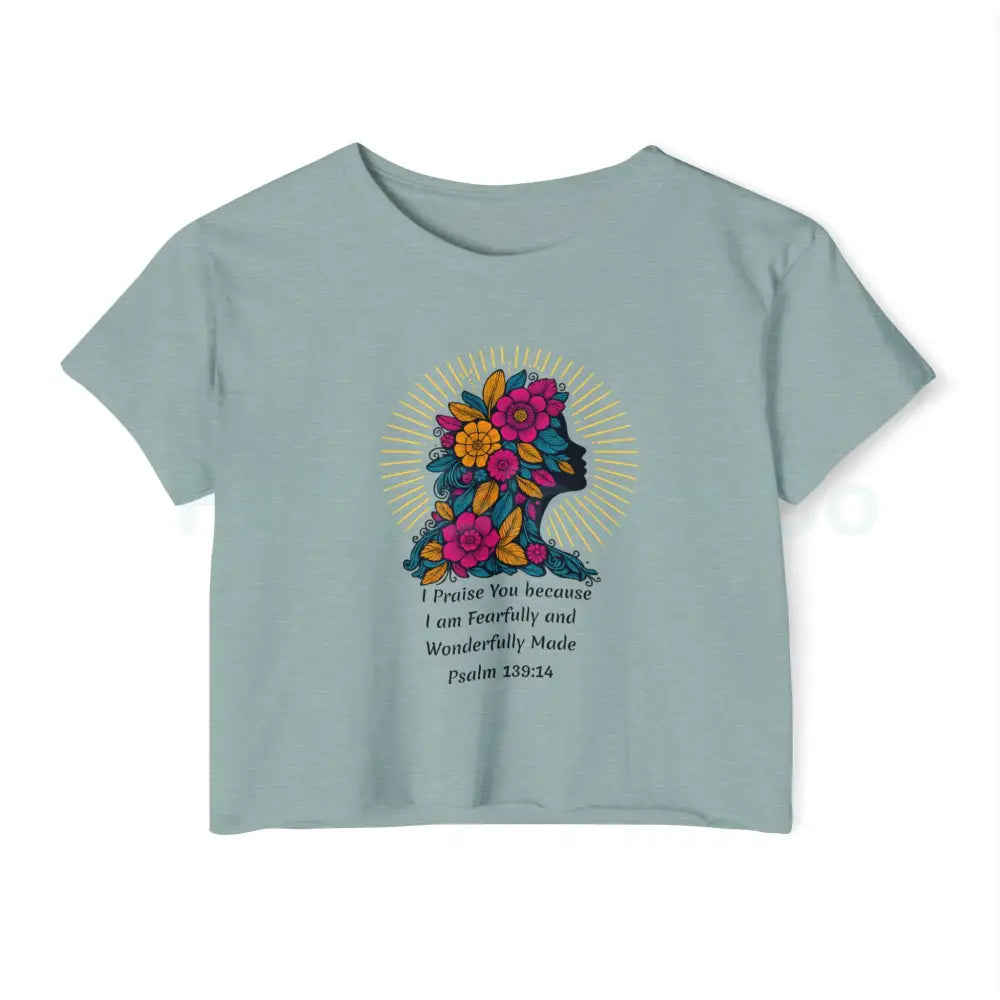 ’Wonderfully Made’ Crop Top XS / Stonewash Green T-Shirt